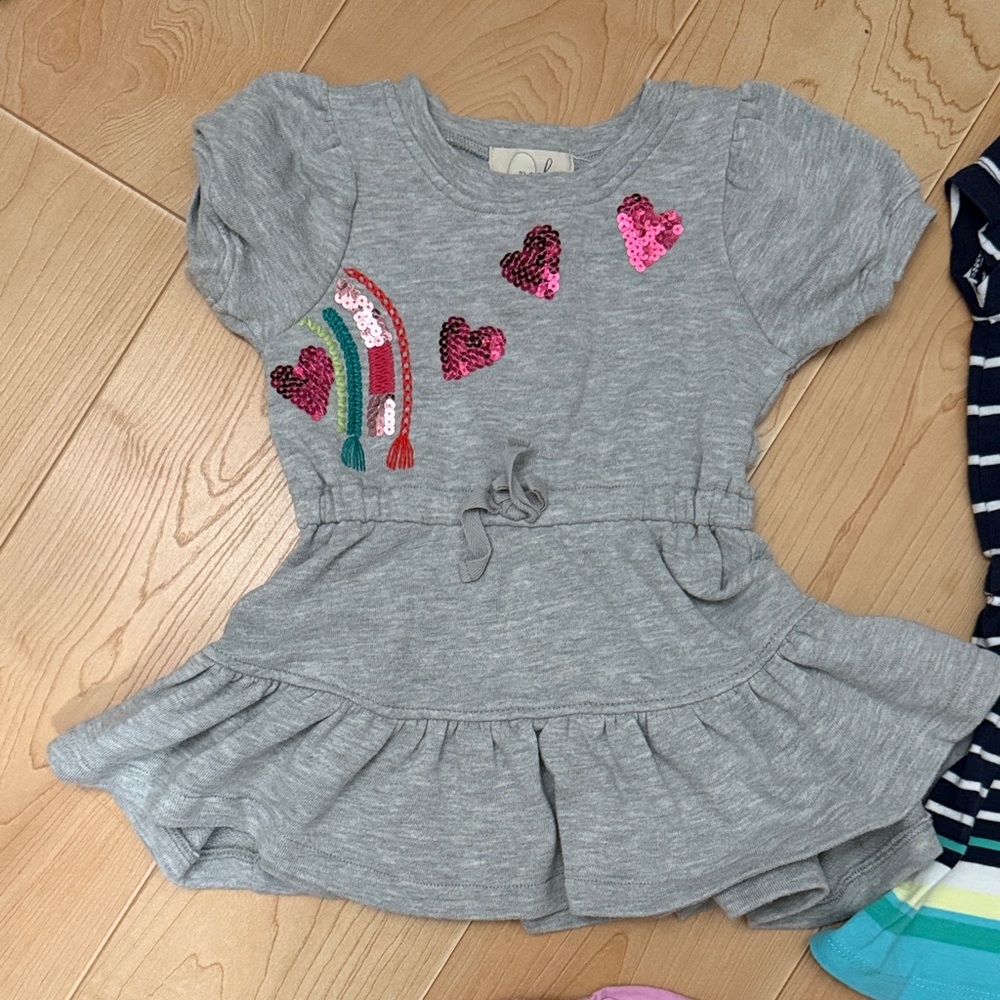 Toddler Girl Gray Heart Sequin Dress 2T, Nautica Striped Blue Dress 24M, Tshirt - Picture 3 of 4